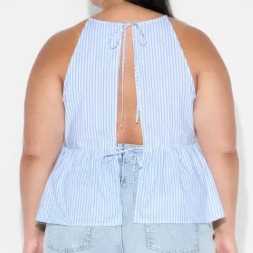 Wild Fable Blue Striped High Neck Babydoll Halter Top - Picture 6 of 6